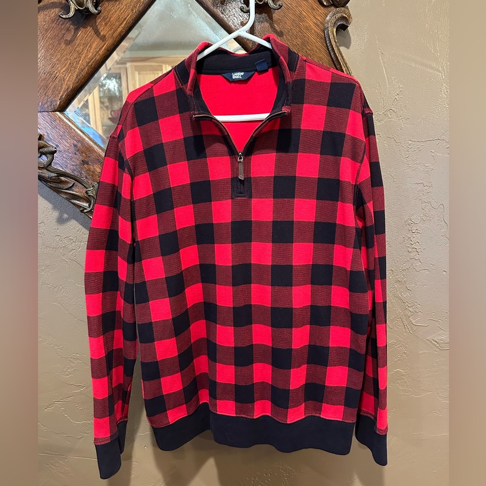Lands End Men’s Plaid 1/4inch Zip Cotton Pullover